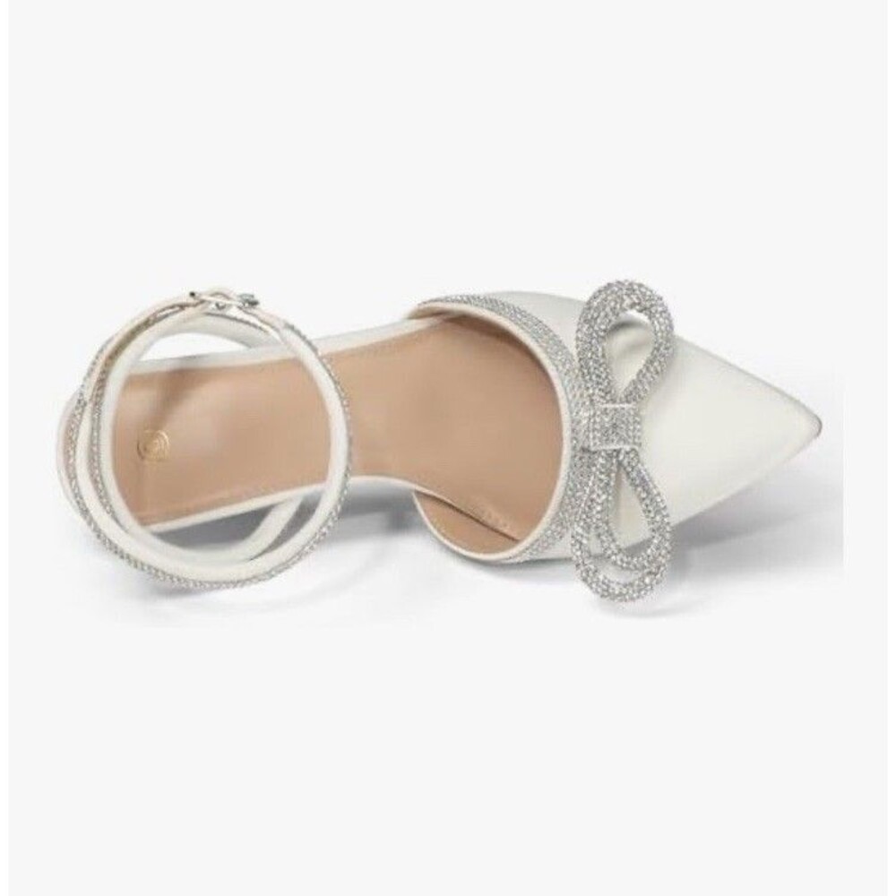 Pointed Toe Satin Wedding Shoes for Bride White High Heels Rhinestones Size 9.5 - Picture 5 of 16